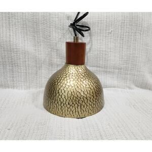 8″ Hammered Bronze Gold Pendant Light – Wood Accent